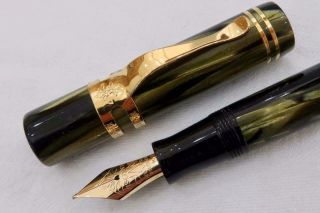 Visconti Ragtime 1st Edition Fountain Pen Green Marble C1991 14ct Gold Med.  Nib