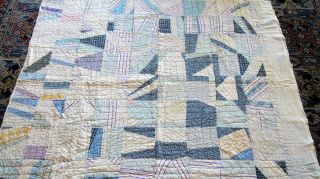 Vintage Quilt - African American Patchwork Faded Blue Hand Stitched