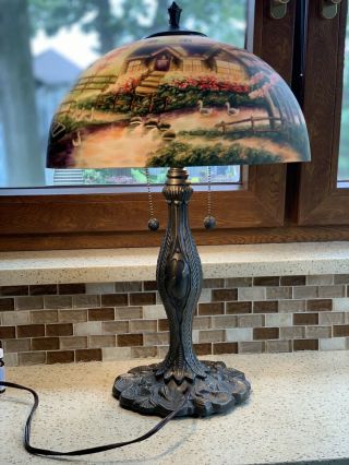 Thomas Kinkade A Day Dawning Reverse Painted Glass Table Lamp