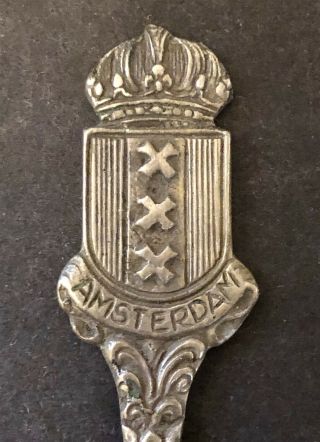Amsterdam,  Netherlands With Crest & Crown (top) On Silver Plated Spoon Pre - Owned