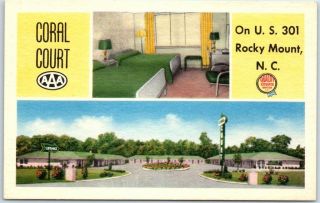 Rocky Mount,  North Carolina Postcard Coral Court Motel Route 301 Roadside Linen