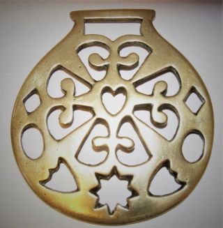Antique Horse Brass - Heart Star Spoke Wheel Shield Diamond - Shire Draft Horse