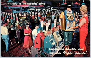 Las Vegas,  Nevada Postcard " Gambling Casino " Slot Machines C1960s