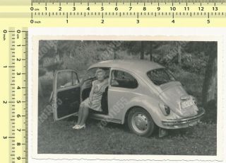 Vw Volkswagen Beetle Car Woman Portrait Vintage Old Photo
