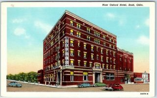 Enid,  Oklahoma Postcard " Oxford Hotel " Street View Curteich Linen C1940s