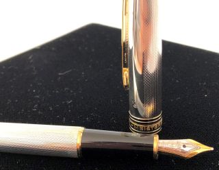 Montblanc Meisterstuck Fountain Pen 144s Solitaire Barley Sterling Silver F Nib