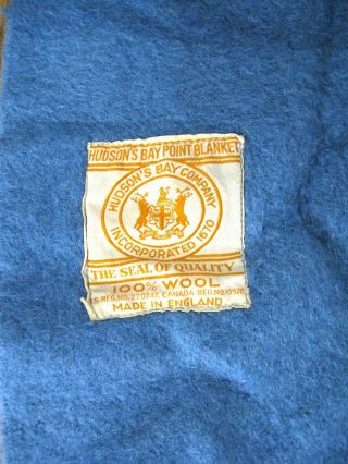 Vintage BLUE Hudsons Bay 4 Point Wool Striped Blanket 84 x 62 5