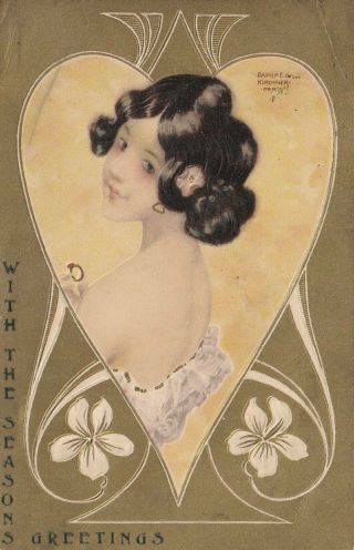 Vintage Postcard Artist Raphael Kirchner Season Greetings Series 1900s