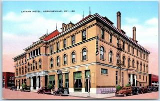 Hopkinsville,  Kentucky Postcard Latham Hotel Street View Kropp Linen 1940s