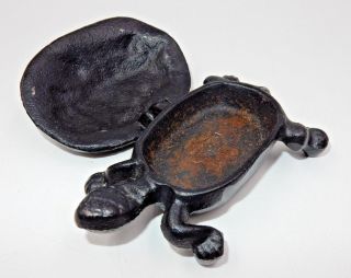 Vintage Cast Iron Turtle Match Safe Trinket Box With Hinged Shell
