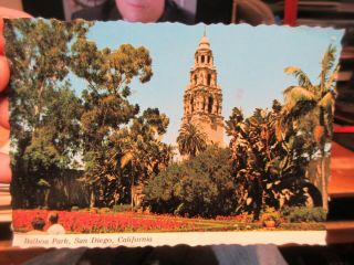 Vintage Old Postcard California San Diego Balboa Park Tower Alcazar Gardens Beds