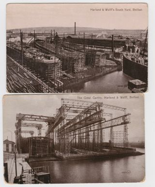 2 Old Postcards Harland & Wolff Ship Yard Belfast 1909 Titanic & Olympic Builder