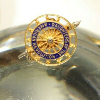 Daughters Of The American Revolution Pin Back 14 K Gold W Blue Enamel 3672285