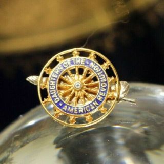 Daughters of The American Revolution Pin Back 14 K Gold w Blue Enamel 3672285 2