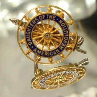 Daughters of The American Revolution Pin Back 14 K Gold w Blue Enamel 3672285 3
