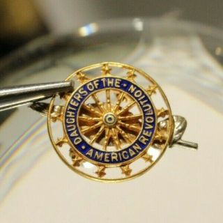Daughters of The American Revolution Pin Back 14 K Gold w Blue Enamel 3672285 6