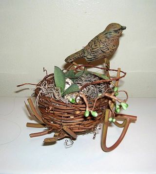 Vintage Petite Choses (?) Metal Bird Perched On A Branch W/ A Bird 