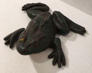 Antique Cast Iron Boot Scraper/Door stop Frog With Green Paint 2