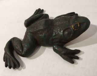 Antique Cast Iron Boot Scraper/Door stop Frog With Green Paint 3