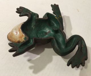 Antique Cast Iron Boot Scraper/Door stop Frog With Green Paint 4