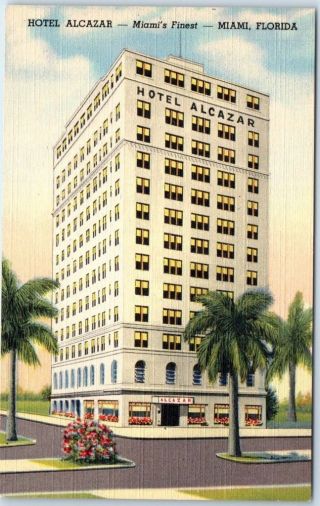 Florida Postcard Hotel Alcazar Street View Curteich Linen C1950s