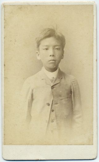 7235 1890s Japanese Old Photo / Portrait Of Young Boy In Western Clothes W Kobe