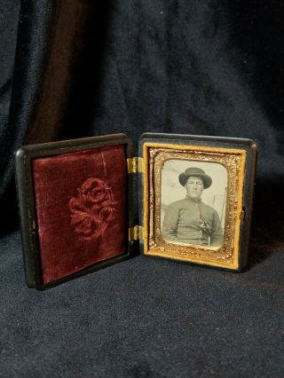 Daguerreotype Image Of A Young Man In Full Case Clear Image Well Kept.
