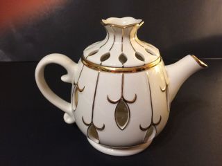 Partylite Ivory Porcelain Teapot Tealight Candle Holder 4