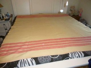 Vintage Homespun Wool Blanket Pink Stripes On White - 72 1/2 " Wide X 80 " Long.