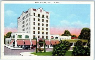 Ocala,  Florida Postcard Hotel Marion Street View Kropp Linen C1940s