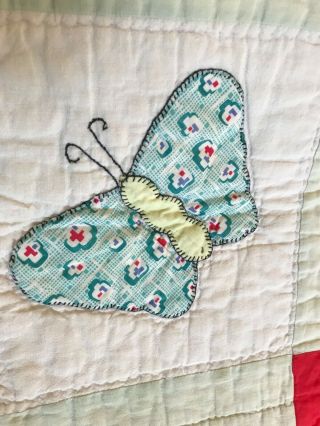 VINTAGE QUILT HAND MADE BUTTERFLIES 66 X 67 INCH VERY UNIQUE PATTERN 6