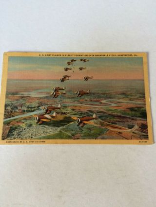 Vintage Linen Postcard,  Planes In Formation,  Barksdale Field,  Shreveport La 1944