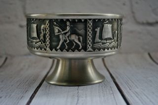 Vintage Norwegian Pewter Viking Bowl Snorre Tinn Engraved