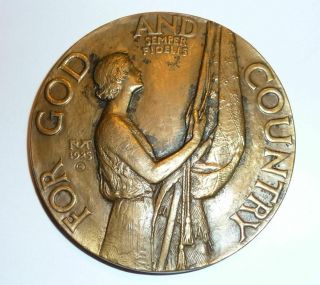 American Legion Large Bronze Medal School Award Mother & Us Flag 1920s