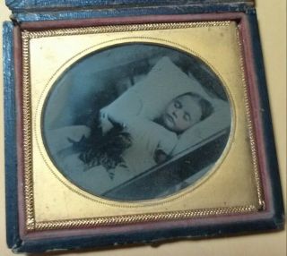 Lovely 6th Plate Postmortem Ambrotype Of Young Girl With Flowers August15,  1857