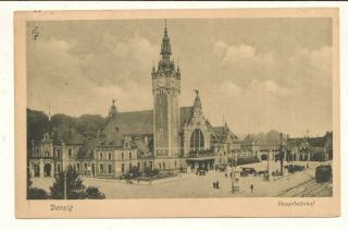 Postcard Germany Poland Danzig Gdansk Hauptbahnhof Railway Station Posted 1920
