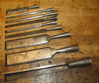 T H Witherby Chisel Set Of 9 Chisels,  Timber Framing Corner & Others 1 3/4 " - 3/8