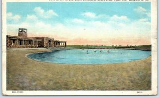 Roswell,  Mexico Postcard " Bath House At Lea Lake " Bathing Scene Linen 1940