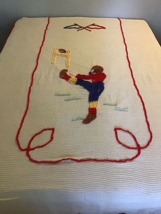 Vintage Chenille Boys Twin Bedspread - Football Player - 1960s