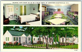 Fayetteville Nc Postcard Colonial Auto Court Motel Route 15 Roadside C1940s