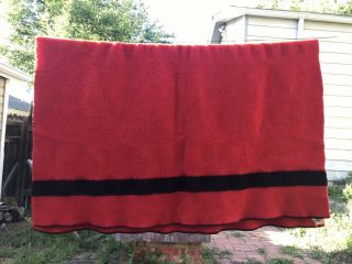 Vintage Faribo Faribault Red,  Black Stripe Wool Trade Camp Blanket