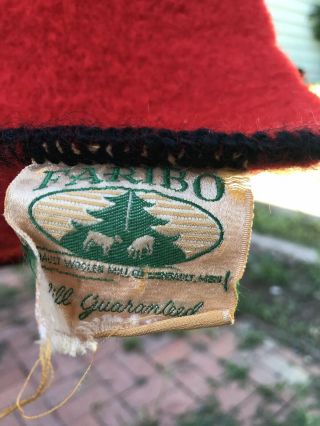 Vintage Faribo Faribault Red,  Black Stripe Wool Trade Camp Blanket 3
