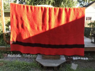 Vintage Faribo Faribault Red,  Black Stripe Wool Trade Camp Blanket 4