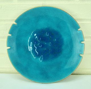 Vintage Mid - Century Modern Bovano 2 Tone Blue Enamel Plate Ashtray Dish Tray 11 "