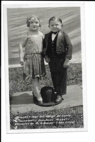 Rppc Real Photo Postcard Smallest Man Woman On Earth Klinkharts Midgets Barnes