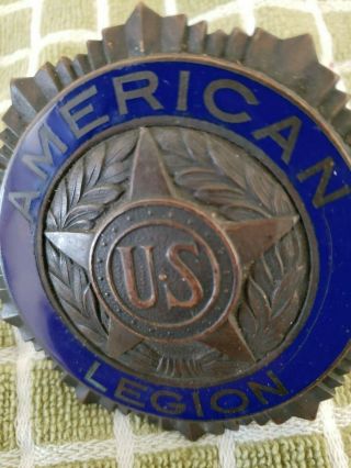 Antique Automobilia 1919 American Legion License Plate Grill Badge Brass And Ena
