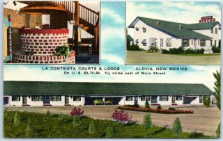 Clovis Nm Postcard La Contenta Courts & Lodge Highway 60 Roadside Linen C1950s