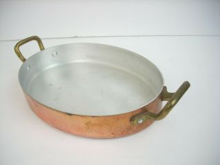 Vintage Copper Pan Skillet Saute Two Brass Handles 9.  5 " X 7 " Made In France