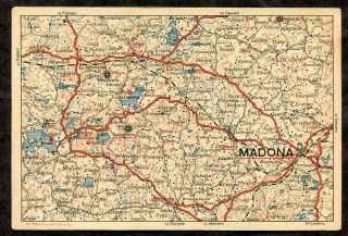 P87 - Latvia 1930s Postcard Map Of Madona And Area.  Vestiena Berzaune Zelgauska