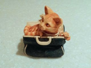 Harmony Kingdom 2002 Cat In A Carpet Bag Trinket Box